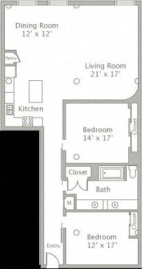 Floor plan for 2 beds, 1 bath, 1574 sqft