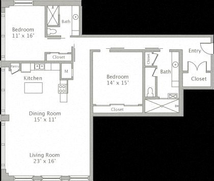Floor plan for 2 beds, 2 baths, 1750 sqft
