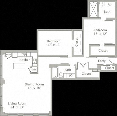 Floor plan for 2 beds, 2 baths, 1842 sqft