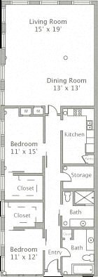 Floor plan for 2 beds, 2 baths, 1915 sqft