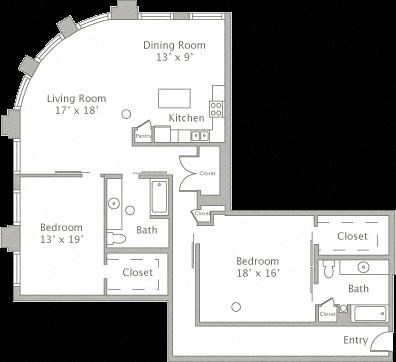 Floor plan for 2 beds, 2 baths, 2105 sqft