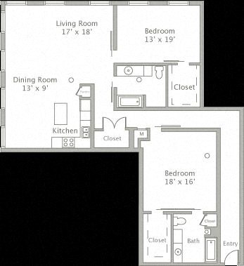 Floor plan for 2 beds, 2 baths, 2147 sqft