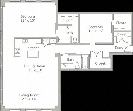 Floor plan for 2 beds, 2 baths, 2153 sqft