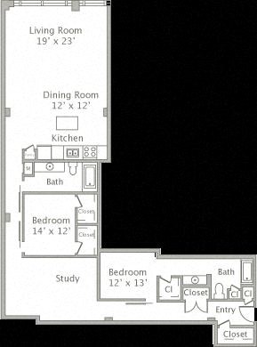 Floor plan for 2 beds, 2 baths, 2285 sqft