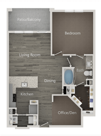 Floor plan for 1 bed, 1 bath, 830 sqft