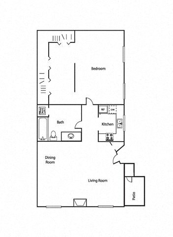 Floor plan for 1 bed, 1 bath, 712 sqft