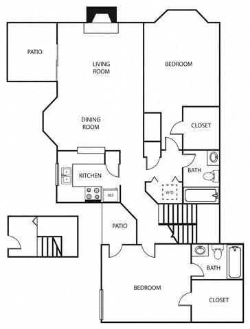 Floor plan for 2 beds, 2 baths, 1113 sqft