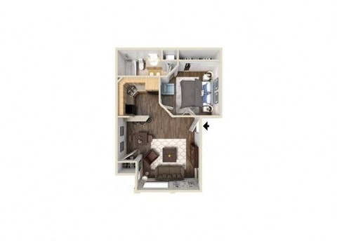 Floor plan for 1 bed, 1 bath, 563 sqft