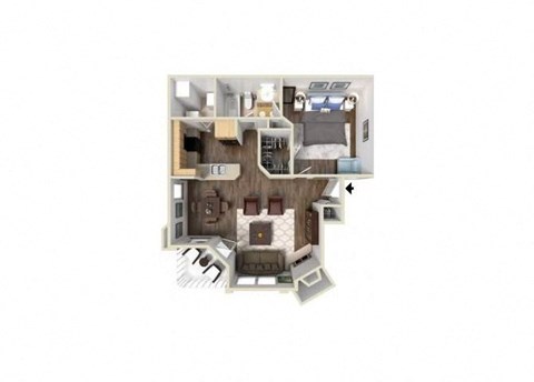 Floor plan for 1 bed, 1 bath, 725 sqft