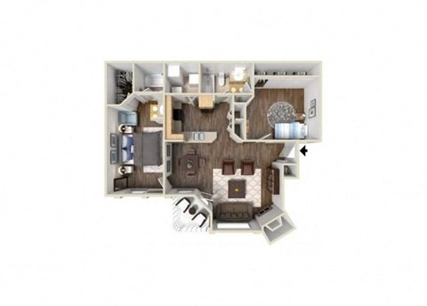 Floor plan for 2 beds, 2 baths, 986 sqft