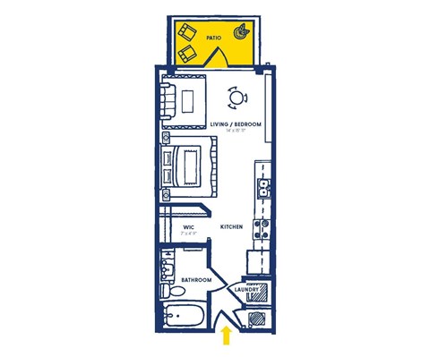 Floor plan for studio, 1 bath, 434 sqft