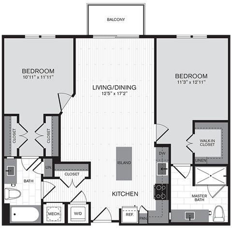 Floor plan for 2 beds, 2 baths, 1078 sqft
