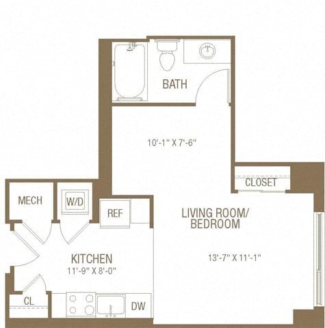 Floor plan for studio, 1 bath, 461 sqft