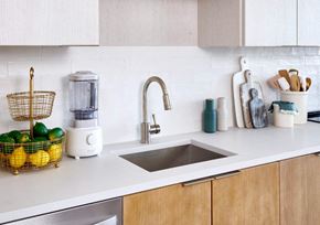 Jersey City apartment for rent - a kitchen counter with a sink and a blender