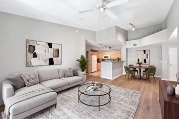 Miramar apartment for rent - A living room with a grey couch and a coffee table.