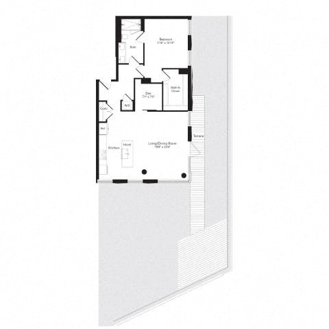Floor plan for 1 bed, 1 bath, 965 sqft