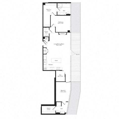 Floor plan for 2 beds, 2.5 baths, 1544 sqft