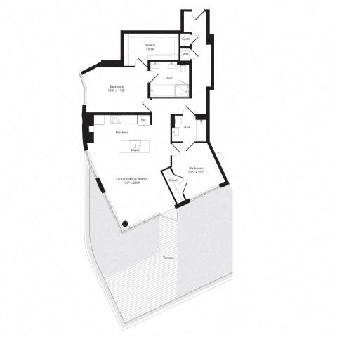 Floor plan for 2 beds, 2 baths, 1274 sqft