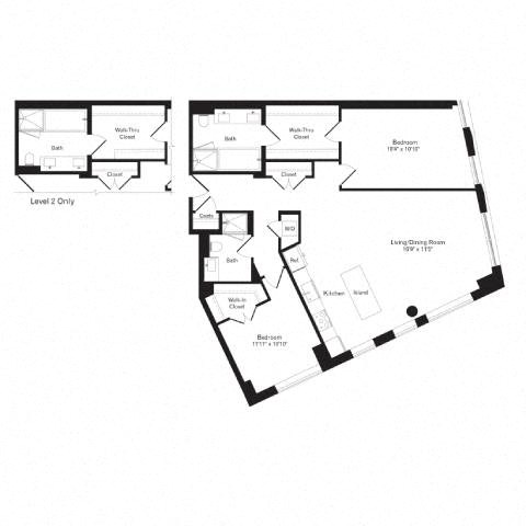 Floor plan for 2 beds, 2 baths, 1318 sqft