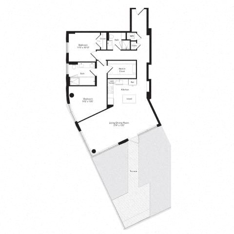 Floor plan for 2 beds, 2 baths, 1321 sqft