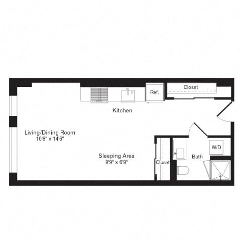 Floor plan for studio, 1 bath, 482 sqft