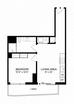 Floor plan for 1 bed, 1 bath, 555 sqft