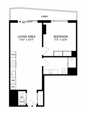 Floor plan for 1 bed, 1 bath, 662 sqft