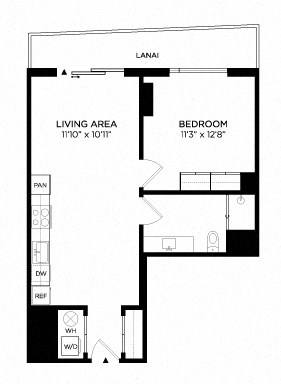 Floor plan for 1 bed, 1 bath, 662 sqft