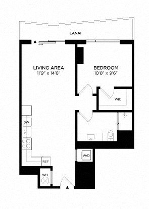 Floor plan for 1 bed, 1 bath, 694 sqft