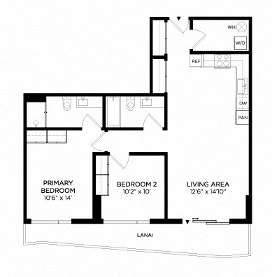 Floor plan for 2 beds, 2 baths, 922 sqft