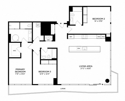 Floor plan for 3 beds, 3 baths, 1851 sqft