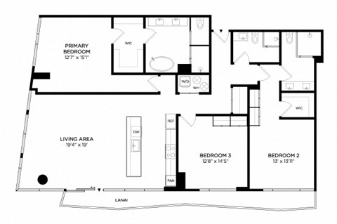 Floor plan for 3 beds, 3 baths, 1994 sqft