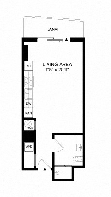 Floor plan for studio, 1 bath, 431 sqft