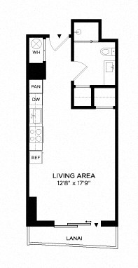 Floor plan for studio, 1 bath, 432 sqft