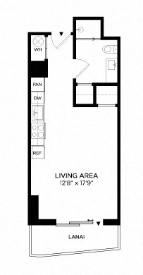 Floor plan for studio, 1 bath, 432 sqft