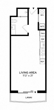 Floor plan for studio, 1 bath, 432 sqft