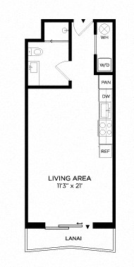 Floor plan for studio, 1 bath, 432 sqft