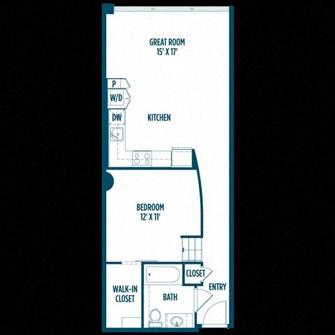 Floor plan for 1 bed, 1 bath, 690 sqft