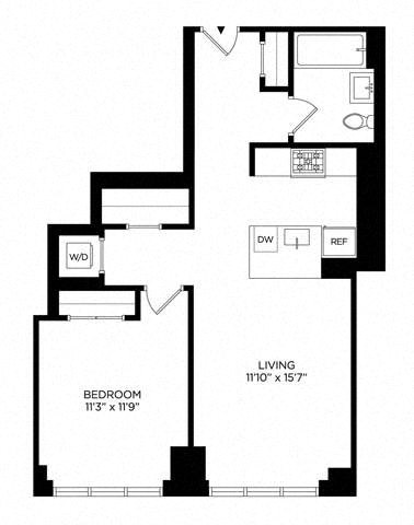 Floor plan for 1 bed, 1 bath, 716 sqft