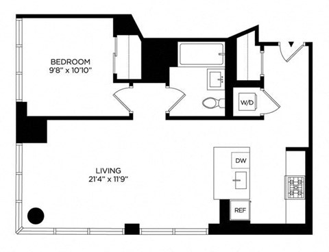 Floor plan for 1 bed, 1 bath, 757 sqft