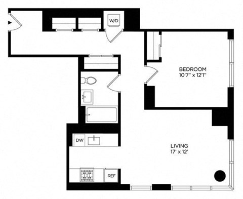 Floor plan for 1 bed, 1 bath, 774 sqft