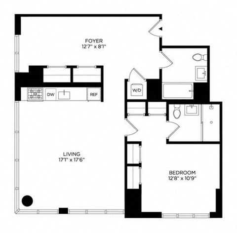 Floor plan for 1 bed, 1 bath, 1066 sqft