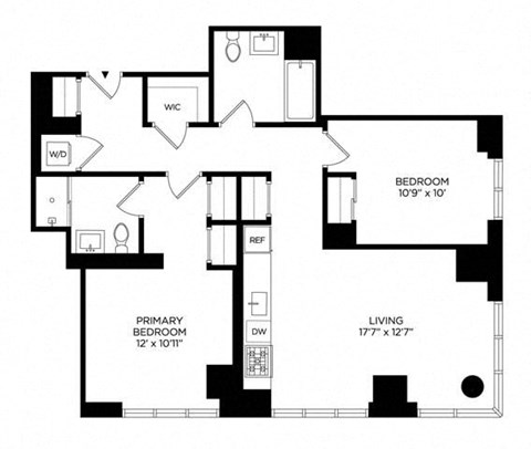 Floor plan for 2 beds, 2 baths, 980 sqft