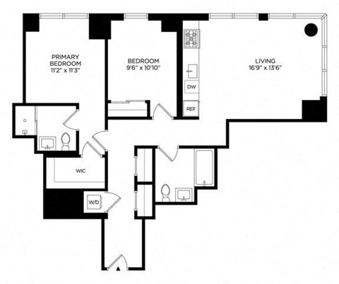 Floor plan for 2 beds, 2 baths, 1006 sqft