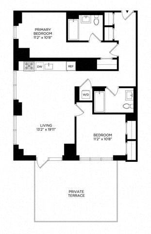 Floor plan for 2 beds, 2 baths, 1014 sqft
