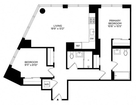 Floor plan for 2 beds, 2 baths, 1015 sqft
