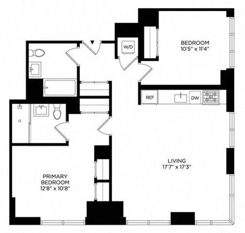 Floor plan for 2 beds, 2 baths, 1019 sqft