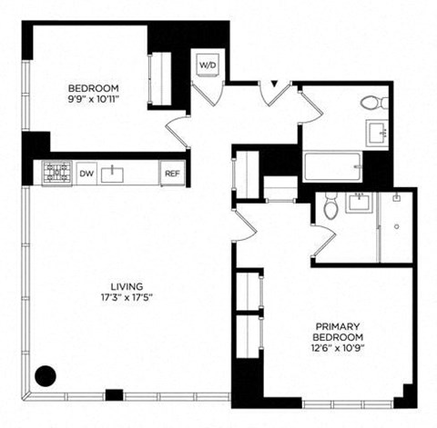 Floor plan for 2 beds, 2 baths, 1026 sqft