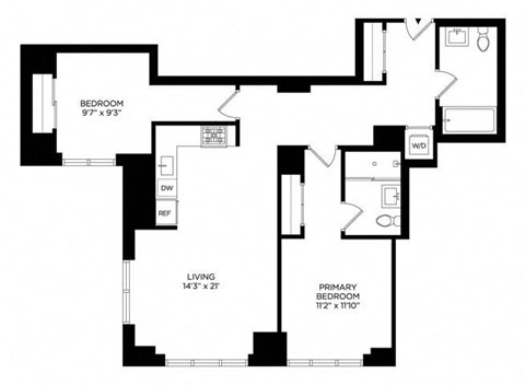 Floor plan for 2 beds, 2 baths, 1078 sqft