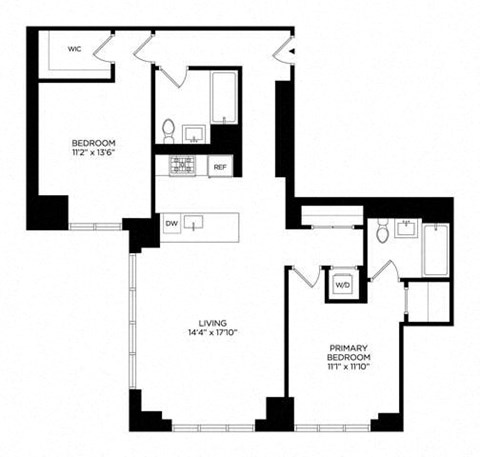 Floor plan for 2 beds, 2 baths, 1179 sqft